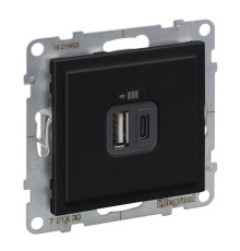 Розетка USB Тип А+C, 12Вт+15Вт 5В, черный, Suno