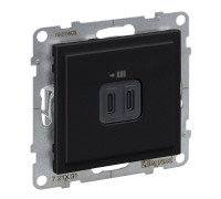 Розетка USB Тип С+C, 15 Вт 5В, черный, Suno