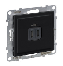 Розетка USB Тип С+C, 15 Вт 5В, черный, Suno