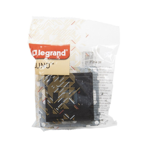 Розетка USB Тип С+C, 15 Вт 5В, черный, Suno Legrand 721431