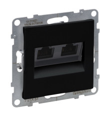 Розетка информационная двойная RJ45 cat. 5E UTP, черный, Suno