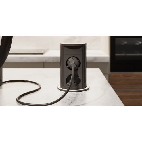Выдвижной блок розеток 2х220В + USB тип A+C + беспроводная зарядка, черный, Versalift ASA 060.47F.00115