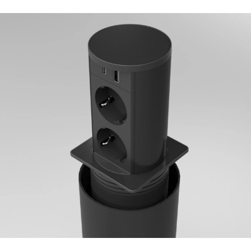 Выдвижной блок розеток 2х220В + USB тип A+C + беспроводная зарядка, черный, Versalift ASA 060.47F.00015