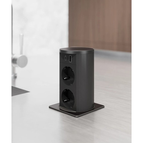 Выдвижной блок розеток 2х220В + USB тип A+C + беспроводная зарядка, черный, Versalift ASA 060.47F.00015