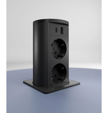 Выдвижной блок розеток 2х220В + USB тип A+C + беспроводная зарядка, черный, Versalift ASA 060.47F.00015