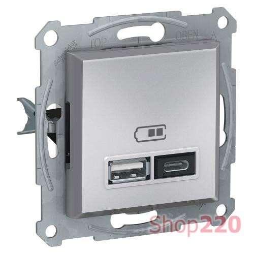 USB розетка тип А+С, 21 Вт, алюминий, EPH2700561 Schneider Electric Asfora