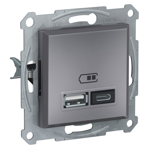 USB розетка тип А+С, 21 Вт, сталь, EPH2700562 Schneider Electric Asfora