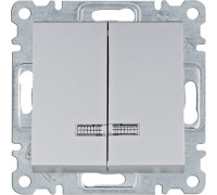 Выключатель двухклавишный с подсветкой, серебристый, Lumina WL0242 Hager