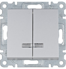 Выключатель двухклавишный с подсветкой, серебристый, Lumina WL0242 Hager