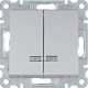 Выключатель двухклавишный с подсветкой, серебристый, Lumina WL0242 Hager