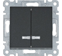 Выключатель с подсветкой двухклавишный, черный, Lumina WL0243 Hager