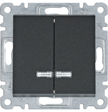 Выключатель с подсветкой двухклавишный, черный, Lumina WL0243 Hager