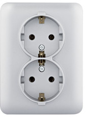 Розетка с заземлением двойная, серебристый, Lumina WL1252 Hager