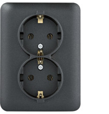 Розетка с заземлением двойная, черный, Lumina WL1253 Hager