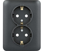Розетка с заземлением двойная и шторками, черный, Lumina WL1263 Hager
