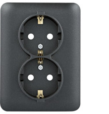 Розетка с заземлением двойная и шторками, черный, Lumina WL1263 Hager