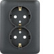 Розетка с заземлением двойная и шторками, черный, Lumina WL1263 Hager