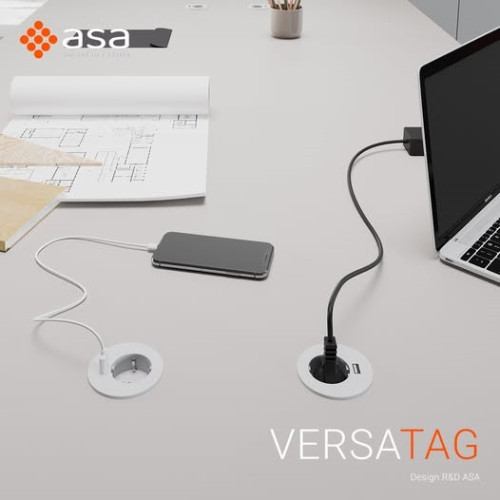 Врезная мебельная розетка 220В + USB, белый, Versatag ASA 060.36F.00002