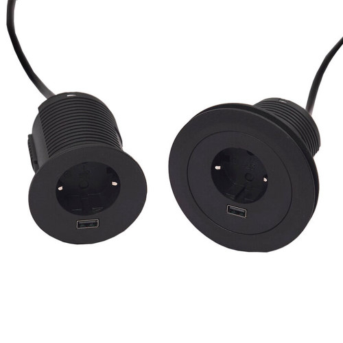 Врезная мебельная розетка 220В + USB, черный, Versatag ASA 060.36F.00001