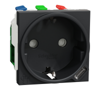 Розетка с USB тип С, 10,5 Вт, антрацит, 2 модуля, Unica New Schneider NU301754