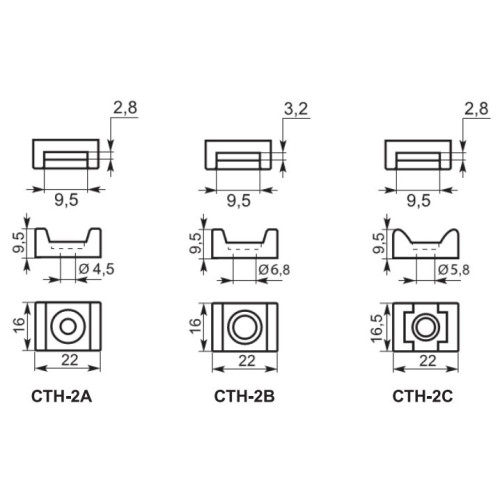 Площадка для хомутов 22x16.5x9.5, отв. d=5.8мм, CTH-2C черная (100 шт.) A0150090106