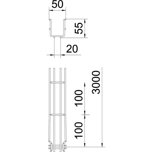 Лоток проволочный 55х50х3050 мм, GRM, A2 (нержавеющая сталь) 6001070