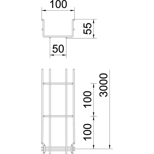 Лоток проволочный 55х100х3050 мм, GRM, A2 (нержавеющая сталь) 6001072