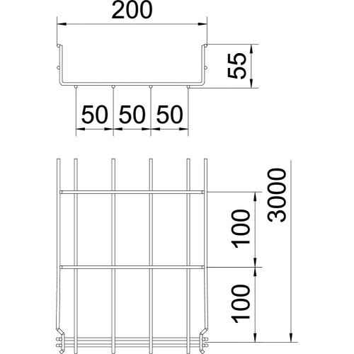 Лоток проволочный 55х200х3050 мм, GRM, A2 (нержавеющая сталь) 6001076