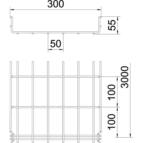 Лоток проволочный 55х300х3050 мм, GRM, A2 (нержавеющая сталь) 6001078
