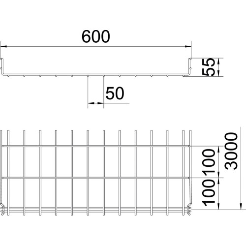 Лоток проволочный 55х600х3050 мм, GRM, A2 (нержавеющая сталь) 6001085