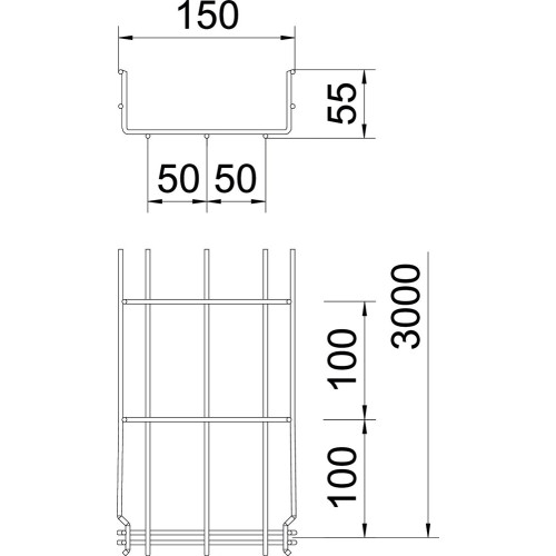Лоток проволочный 55х150х3050 мм, GRM, FT (40-60 мкм) 6001418