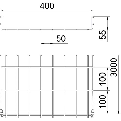 Лоток проволочный 55х400х3050 мм, GRM, FT (40-60 мкм) 6001428