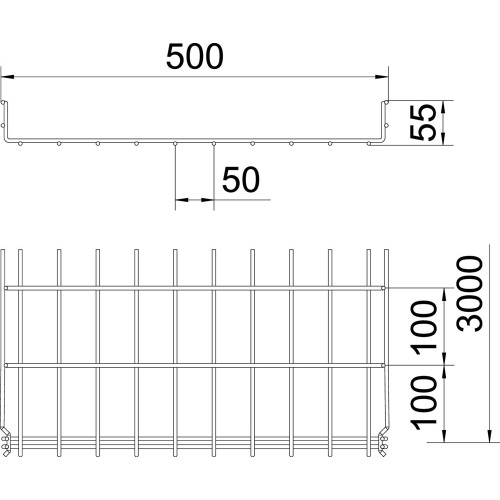 Лоток проволочный 55х500х3050 мм, GRM, G (2,5-10 мкм) 6001452