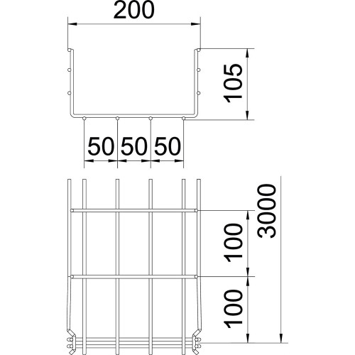 Лоток проволочный 105х200х3050 мм, GRM, G (2,5-10 мкм) 6002406
