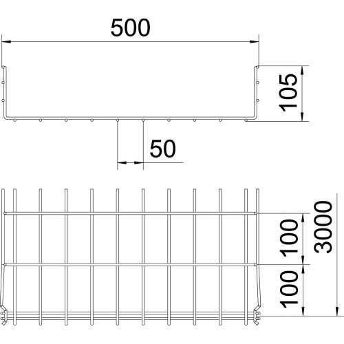 Лоток проволочный 105х500х3050 мм, GRM, FT (40-60 мкм) 6002443