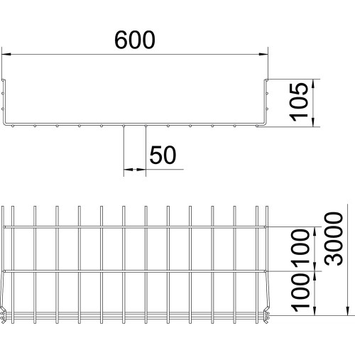 Лоток проволочный 105х600х3050 мм, GRM, FT (40-60 мкм) 6002445