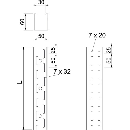 Лоток перфорированный 60х50х3050 мм, RKS (0,75мм), FS (18-22 мкм) 6047600