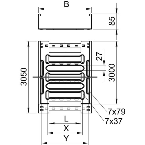 Лоток перфорированный 85х600х3050 мм, MKSM (1мм), FS (18-22 мкм) 6059092