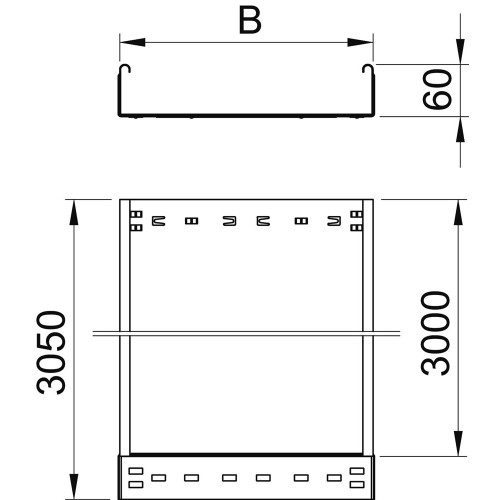 Лоток неперфорированный 60х150х3050 мм, MKSMU (1мм), FS (18-22 мкм) 6059232