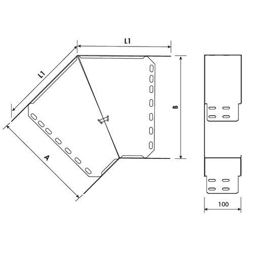 Поворот 45° 300х100 мм, оцинкованный 430-10