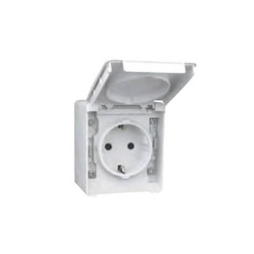 Розетка одинарная с крышкой наружная 2P+Z Schuko Efapel Waterproof 16А/250В, герметичная IP65, белый 48131 CBR