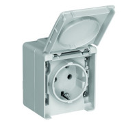 Розетка одинарная с крышкой наружная 2P+Z Schuko Efapel Waterproof 16А/250В, герметичная IP65, серый