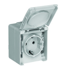 Розетка одинарная с крышкой наружная 2P+Z Schuko Efapel Waterproof 16А/250В, герметичная IP65, серый