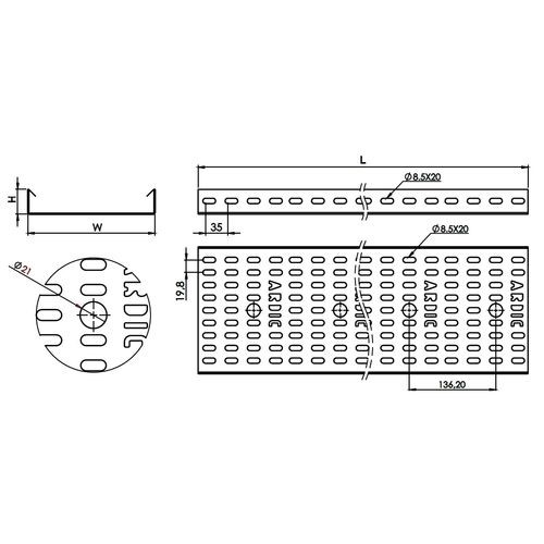 Лоток перфорированный 500х50 мм, оцинкованный, серия STANDART A50-05AG-10