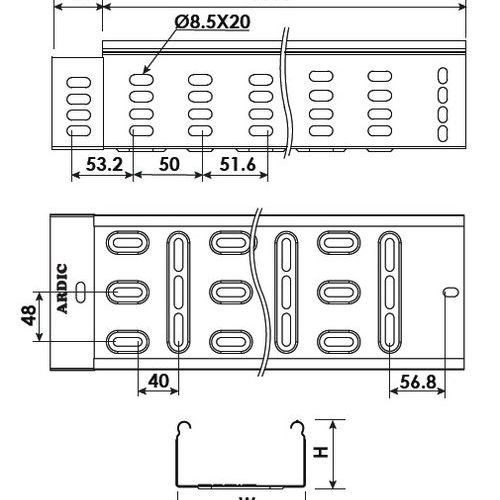 Лоток перфорированный 300х100 мм, оцинкованный, серия STANDART AMF 30-10-S