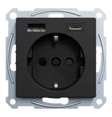 Розетка с двойной USB-зарядкой, 3А, тип A+C, Merten System M, матовый чёрный
