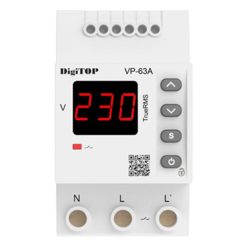 Реле напряжения 63А, VP-63A M3R DigiTop