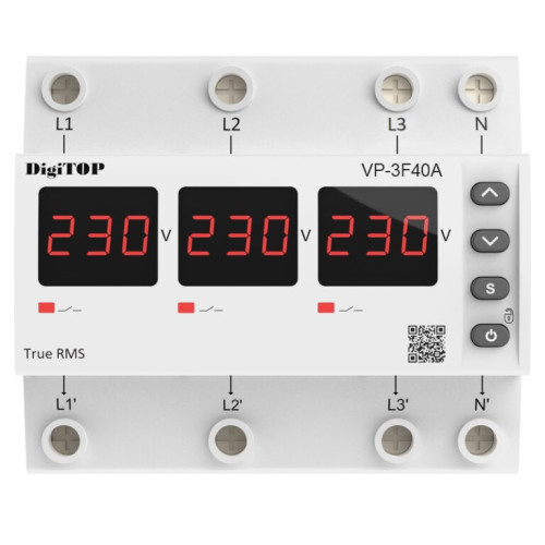 Реле напряжения 40А трехфазное, VP-3F40A M6R DigiTop