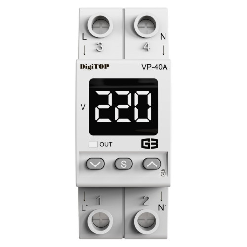 Реле напряжения 40А в компактном корпусе, белая индикация, VP-40A M2W DigiTop