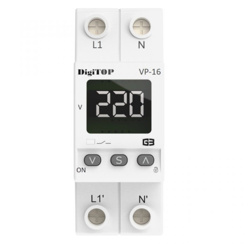 Реле напряжения 16А в компактном корпусе, белая индикация, VP-16A M2W DigiTop